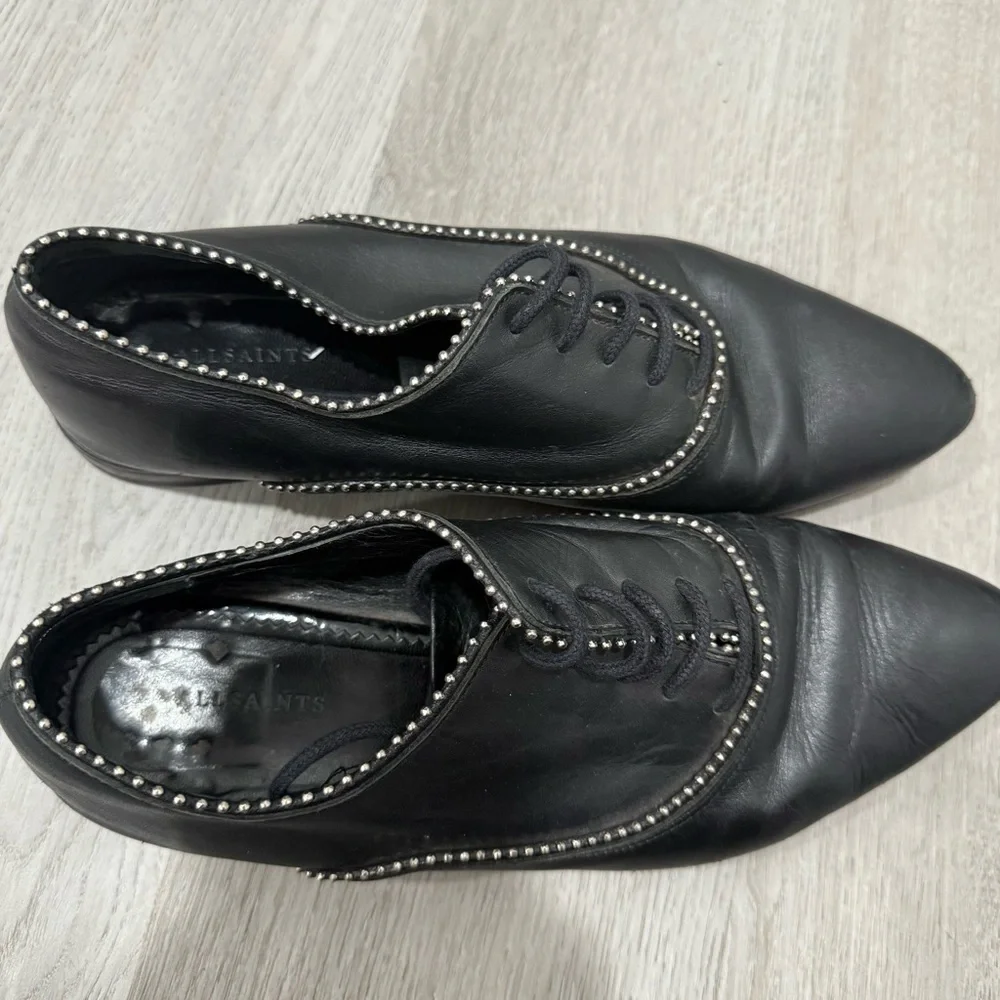 All Saints Oxford Keiko Studded Lace Up in Black Leather
